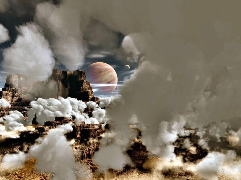 Moons, jupiter, rock formations, space, Clouds, gas giant, hd, 480P, art, planets, giant, gas