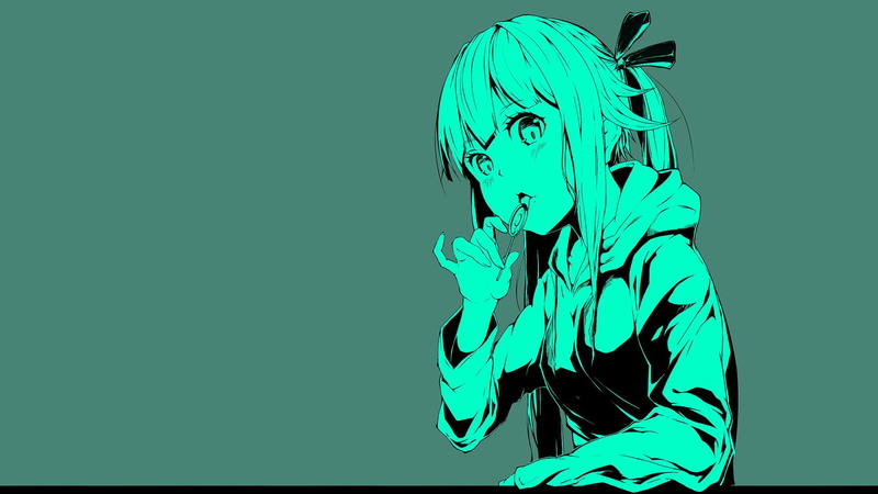 kagarino kirie, green, mangekyou, girls, lollipop, bishoujo mangekyou, 1920x1080, bishoujo, 1080P, anime girls, kagarino, monochrome, kirie, anime
