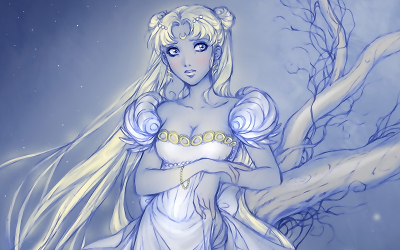 princess, Sailor Moon, senshi, 2K, serenity, dress, white dress, art, hd, moon, sailor, bishoujo, anime, white