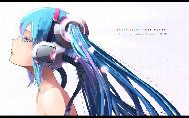 blue, hair, miku, girls, anime, profile, art, girl, vocaloid, headphones, twintails, people, long, 720P, hatsune, hd
