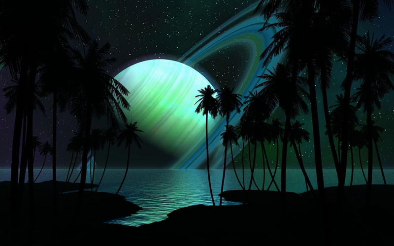 1920x1200, green, star, globe, ocean, planet, 1080P, fantasy, glowing, saturn, palm