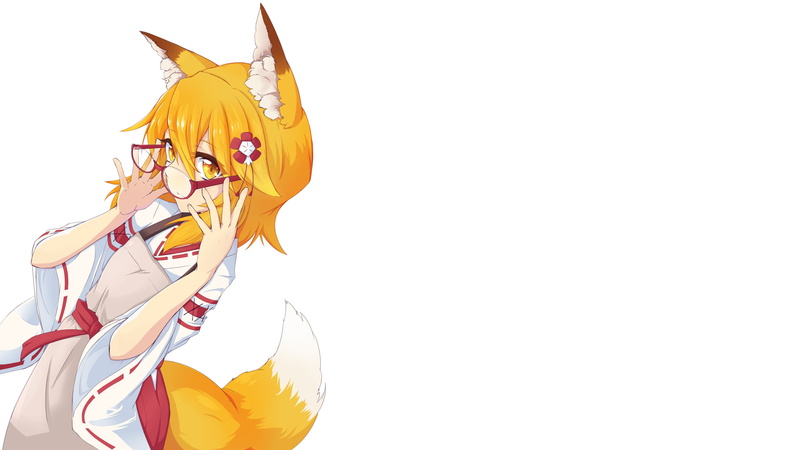 Animal Ears, Blonde, Glasses, 4K, Tail, Girl, Anime, The Helpful Fox Senko-San