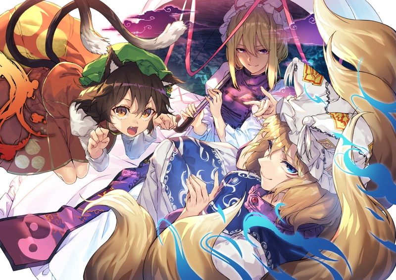 high angle view, celebration, arts culture and entertainment, girls, nine tails, child, representation, Anime, yakumo ran, human representation, blonde
