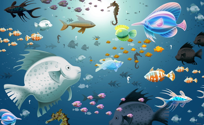 underwater illustration, sea life, floating on water, outdoors, water, Underwater, marine, animal themes, vertebrate, 2K, Aero, animal wildlife, undersea