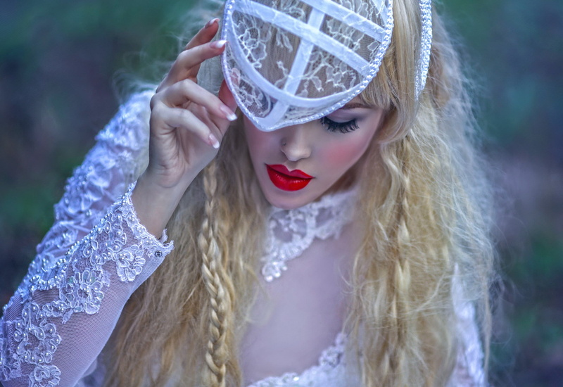 Ryo, Red lips, long, white, red, fantasy, 1080P, lorek, sleeve, women, lips, Agnieszka Lorek, agnieszka, shirt, floral, girl, art, s