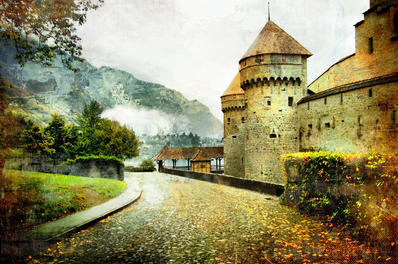 art, castle, 2K, road, artwork, fairytale, photoshop, landscape, autumn
