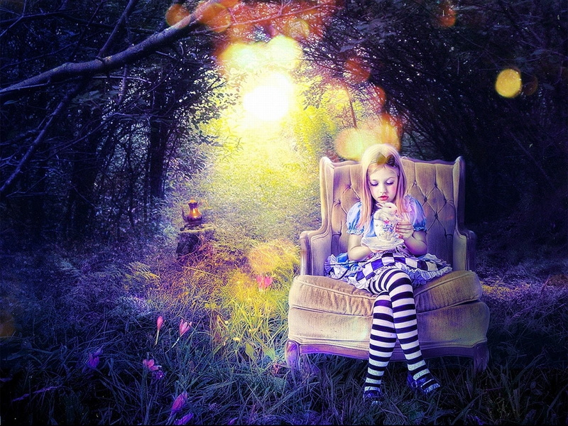 nature, plant, 720P, females, lifestyles, artwork, art, casual clothing, sitting, fantasy, tree, full length, wonderland, real people, forest, fairy, one person
