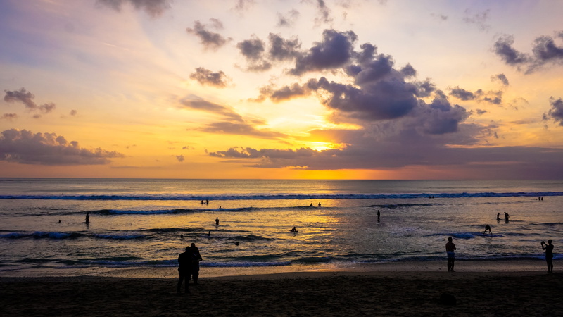 kuta, sunset sky sunset, water, holiday, tranquil scene, sunset, tranquility, silhouette, indonesian, bali island, horizon over water, horizon, beach, 5K