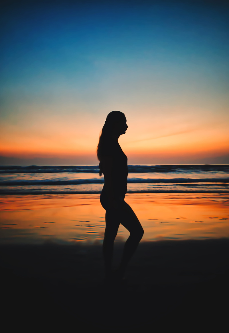 kuta, beach, tranquility, indonesia, land, profile view, one person, yoga, sports, sport, side view, jogging, orange color, jalan camplung tanduk, exercise