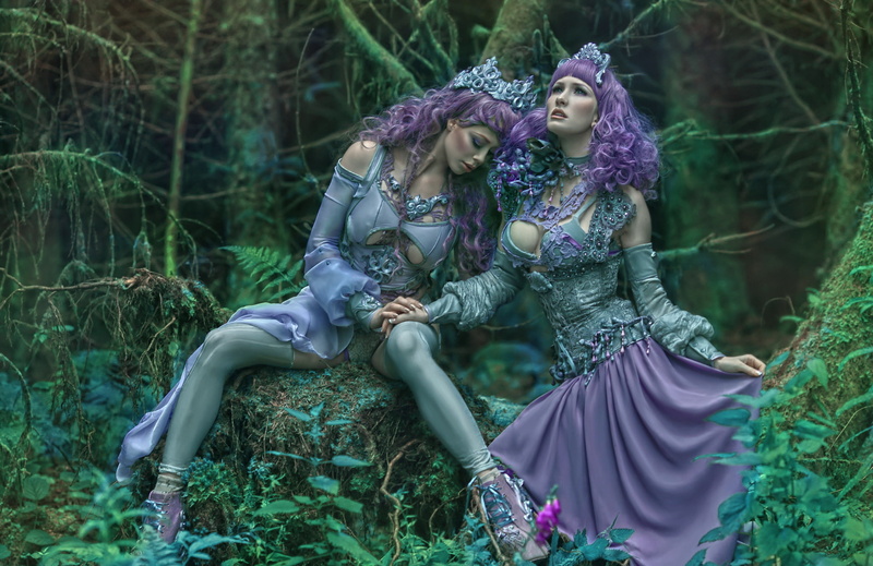Ryo Love, Ophelia Overdose, two girls, art, Agnieszka Lorek, Lavender love, 1080P, fantasy