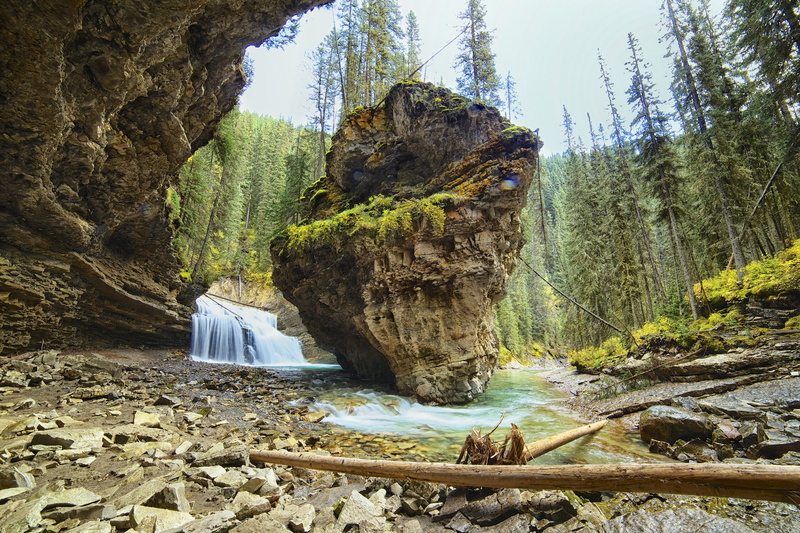 forest, 1080P, canada, alberta, national, river, waterfall, mountain, canyon, park, rock, banff national park, banff, johnston, Johnston Canyon