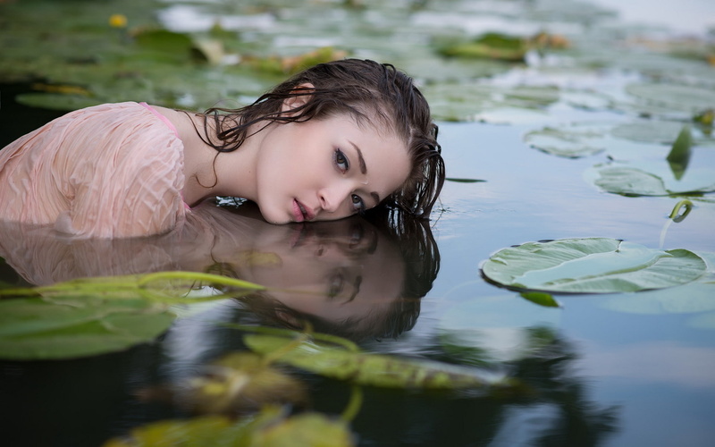 1080P, look, girl, lake, Nymph
