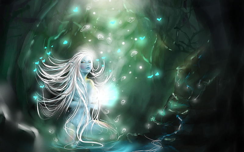 magic, Nymph, forest, fireflies, 1080P