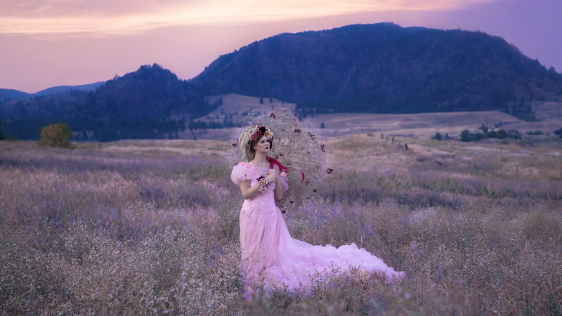 fantasy, walk, nymph, from lolita777, gently, fairy, forest, flowers, 1080P, girl, Volshebnitsa, dress, Princess, hairstyle, wreath, field, mountains. hills