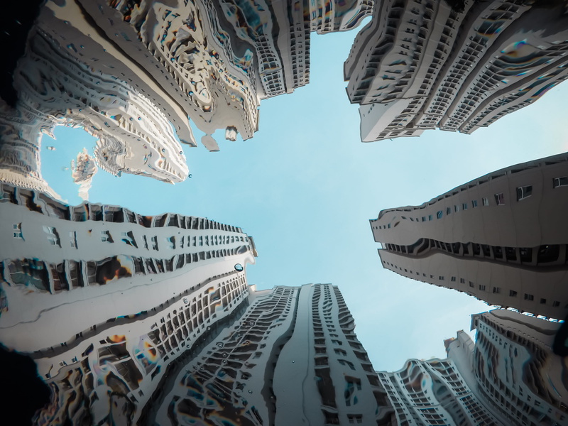 underwater, 4K, modern, no People, city skyline, refletion, water ripple, summer, building Exterior, famous Place, cityscape, low, angle, blue, architecture
