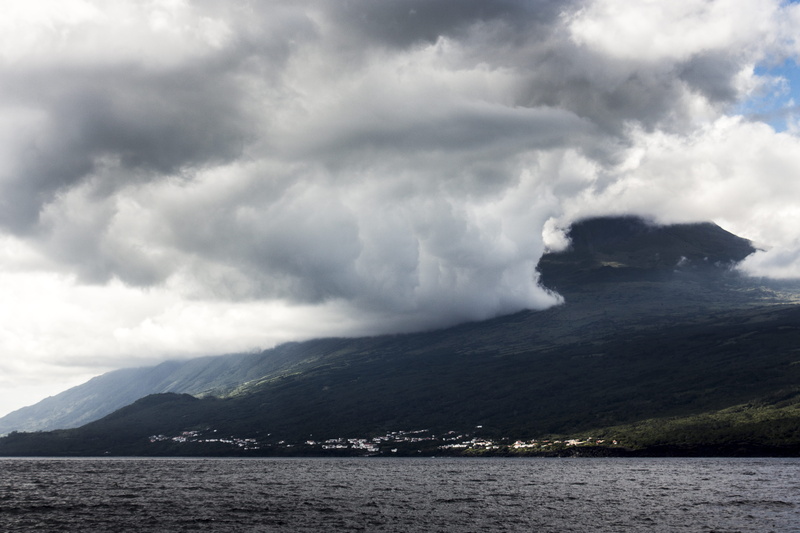 boat, cloud - sky, island, mountain range, water, land, blue, sea, mountain, environment, green, nature, azores, sky, ominous, epic, portugal, waterfront