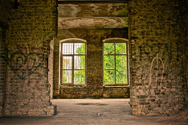 window, history, rotting, the past, brick wall, brick, outdoors, lost places, entrance, ruin, ruined, pillars, glass, old building, leave, old, door, day
