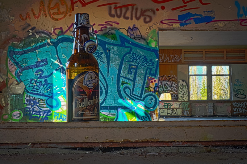 day, text, beer bottle, shabby, creativity, uninhabited, built structure, lost places, graffiti, mural, street art, building exterior, human representation