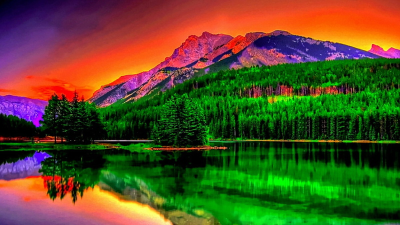 mountain range, plant, colorful, tranquil scene, theatrical scenery, colorful landscape, forest, tree, beauty in nature, mountain, sky, 1080P, non-urban scene