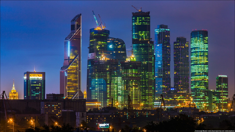 Sunset, Moscow-City, OKO, Moscow, Mercury City Tower, Capital city, night, Tower 2000, Eurasia, Naberezhnaya tower, 1080P, Federation