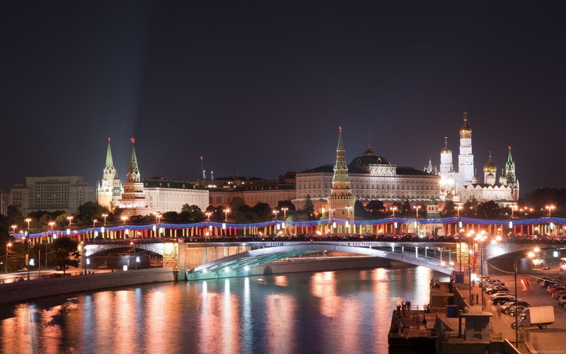 evening, 1080P, nature and landscapes, russia, reflection, cityscape, beautiful, lights, moscow, water