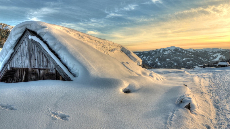 cloud, land, cloud - sky, scenics - nature, sunlight, no people, freezing, white color, beauty in nature, winter, cabin, powder snow, 4K, cold temperature