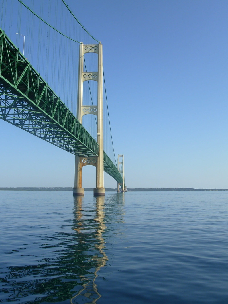 clear sky, Mackinac, huron, sea, Michigan, summer, no people, Mackinaw, Bridge, water, day, copy space, suspension bridge, built structure, bridge - man made structure