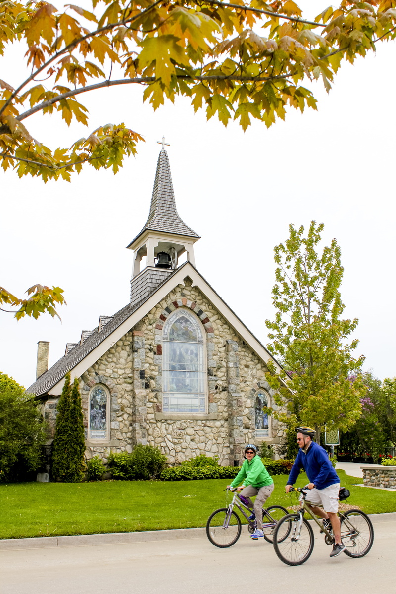plant, biking, religion, 5K, spirituality, built structure, mackinaw island, architecture, transportation, mackinaw, bicycle, building, tree, outdoors