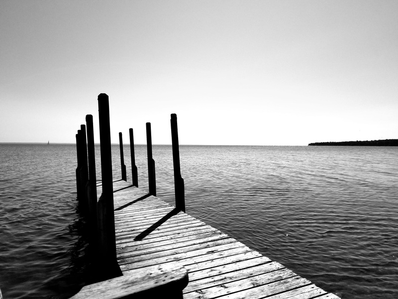 tranquility, nature, 4K, wood - material, sea, scenics - nature, clear sky, tranquil scene, idyllic, wooden post, post, pier, mackinaw city, outdoors