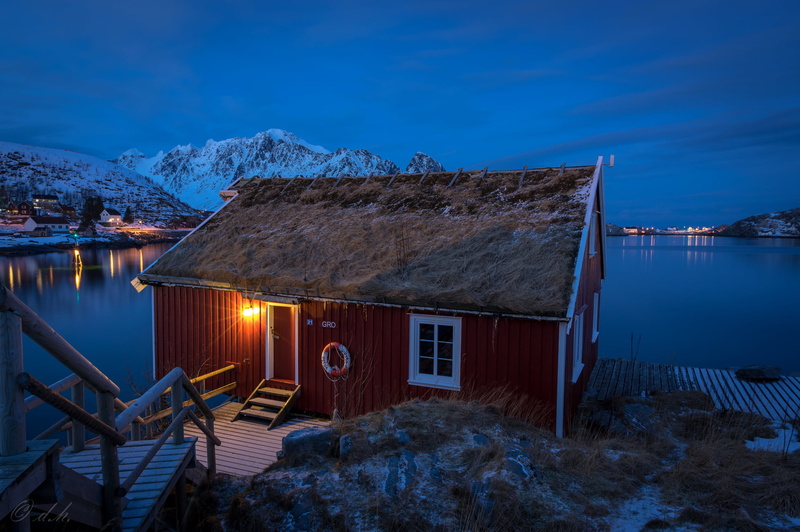 mountains, scenics - nature, winter, shed, dusk, sky, Bay, nature, mountain range, snowcapped mountain, night, built structure, building exterior, outdoors