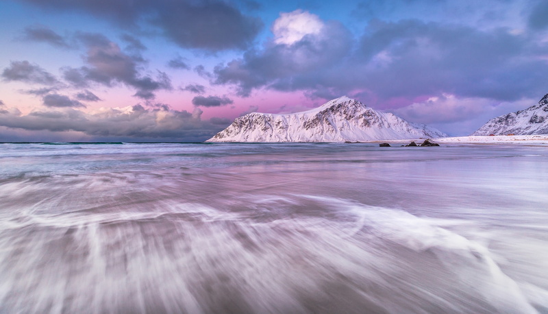 Lofoten, sea, Nordland, 1080P, Norwegian Sea, winter, Norway, The Lofoten Islands, mountains, Flakstad, The Norwegian sea