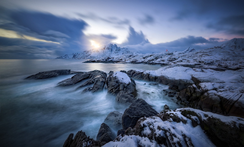 winter, coast, Lofoten, Norway, sea, Vester Nesland, Nordland, 1080P