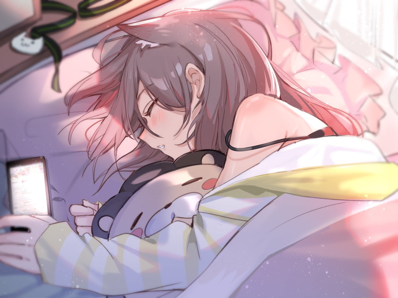 Natsuiro Matsuri, anime girls, sleeping, fan art, cat ears, Virtual Youtuber, 720P, Hololive