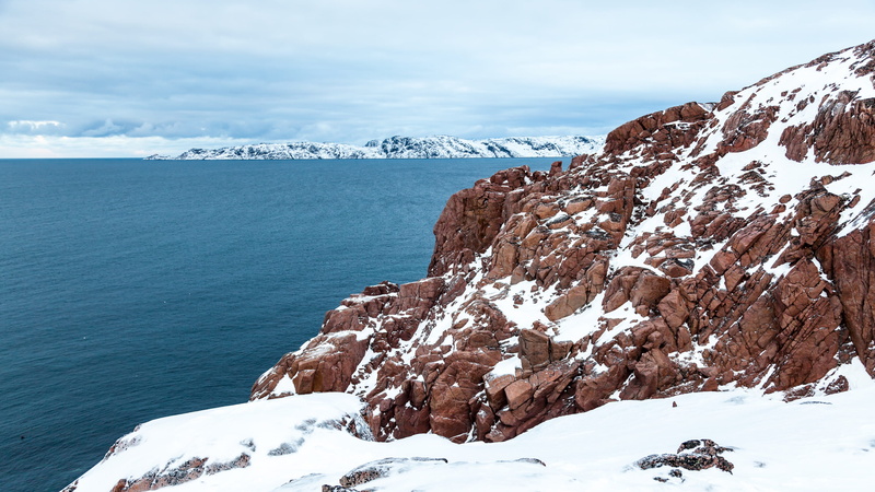sky, murmansk, tranquility, non-urban scene, day, winter, nature, no people, white color, teriberka, rock, sea, russia, water, snow, beauty in nature, tranquil scene