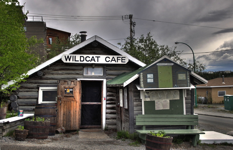 pub, clouds, nature, sign, western script, communication, Canada, street, town, restaurant, wood, city, building exterior, cafe, architecture, sky, wood - material