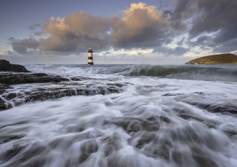 sea, water, sea  water, sunset, black tower, clouds, Black Point, near, tower, 480P, body, wave, stormy, Wales, beacon, black, rock - Object, swell, lighthouse