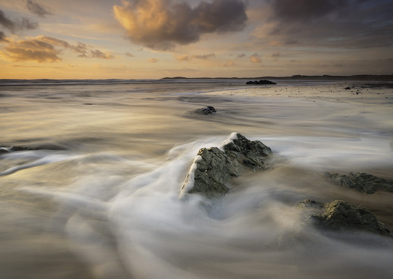 water, scenics, landscape, outdoors, Llanddwyn, coast, Peachy, Anglesey, cloudy, beach, dusk, rock, Wales, sunset, waves, nature, 480P, wave, peach, sea