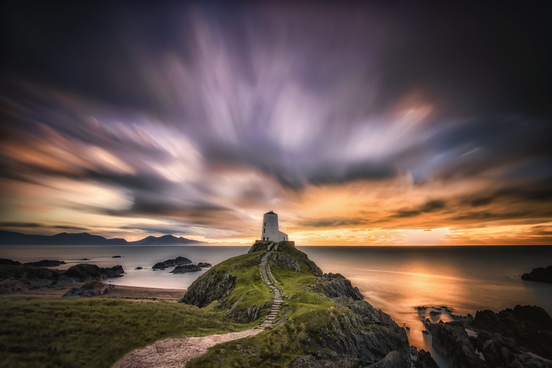 black, rock - Object, nature, scenics, coast, dusk, landscape, Time, wales, outdoors, samsung, illustration, campbell, 5K, Lighthouse, sunset, uk, sky