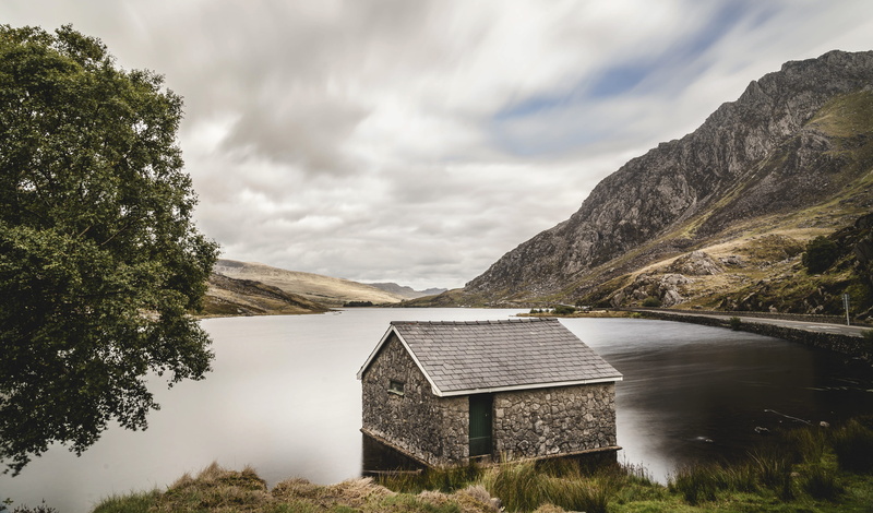 calm, no people, built structure, plant, lake, river, rural, near, outdoors, landscape, scenics - nature, house, cloud - sky, mountain, tree, tranquility