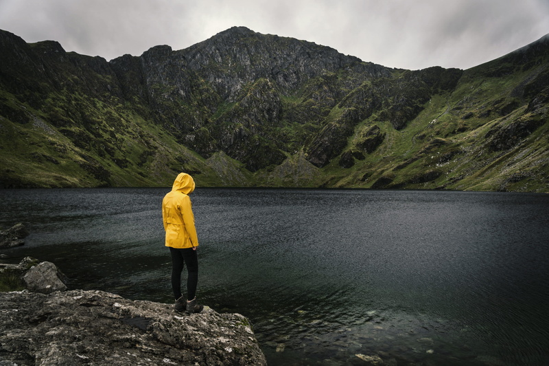 mountain range, beauty in nature, leisure activity, adventure, lifestyles, north wales, mountain, scenic, non-urban scene, solid, girl, rear view, tranquility