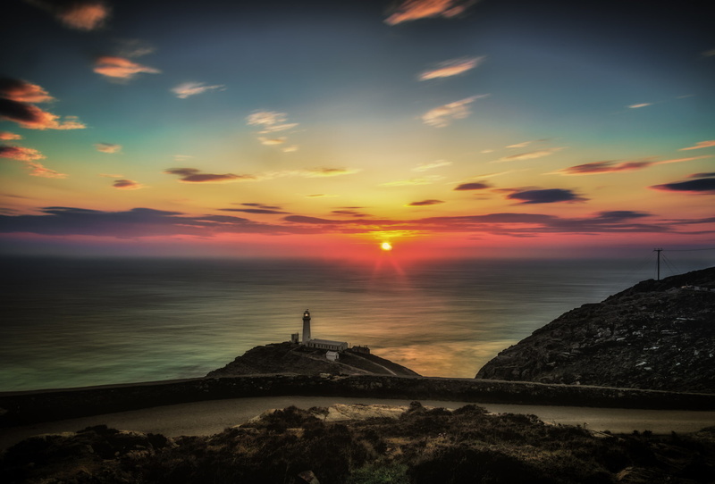 lighthouse, the sun, the ocean, North Wales, landscape, 1080P, road