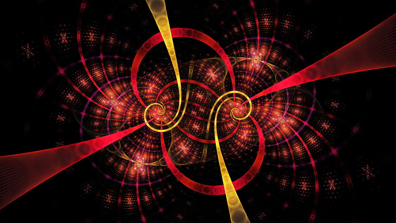 spiral, red, color, abstract 3d, pattern, 3d, ornaments, 1080P, abstract, symmetry, light, yellow
