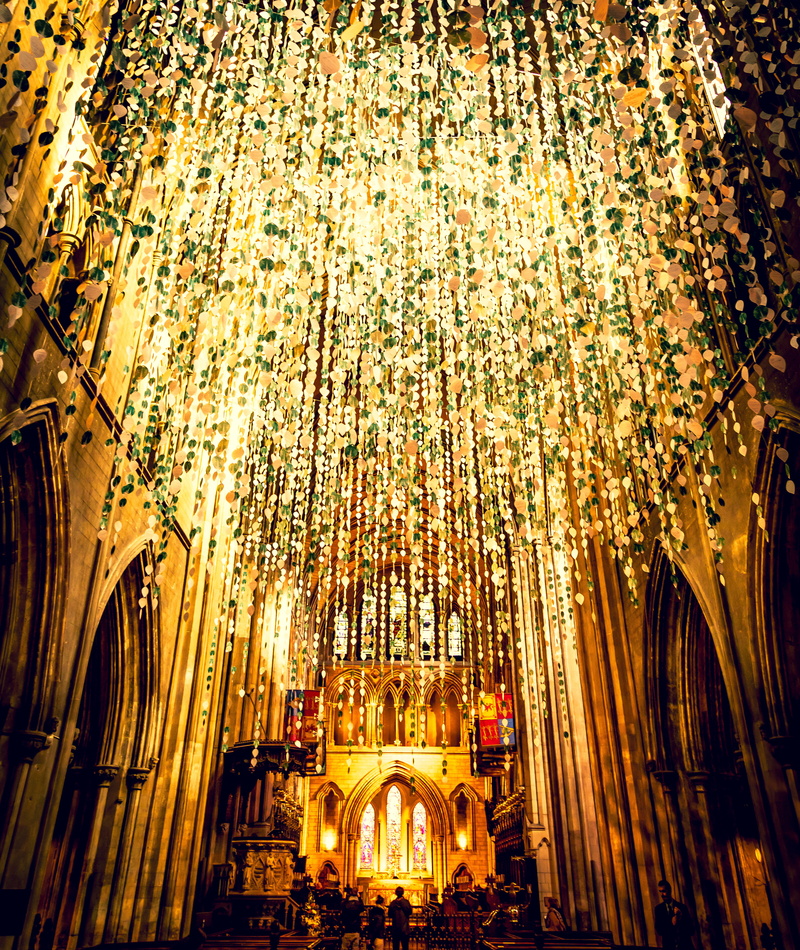 belief, low angle view, building, gothic style, lights, religion, travel destinations, architecture, 5K, nature, spirituality, yellow, plant, no people