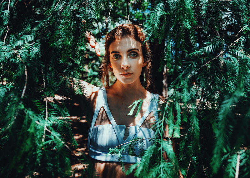 young women, young adult, women, front view, caption, woman, forest, portrait, growth, contemplation, looking at camera, one person, pose, girl, plant