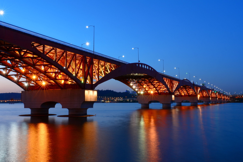 chapter impressions, red, in the evening, night, long exposure, bridge, reflect, sky, seongsan bridge, no people, bridge - man made structure, korea, brown