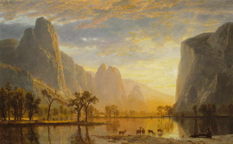 Animal, 1080P, outdoors, water, scenics - nature, Reflection, Albert Bierstadt, Landscape, nature, Lake, Artistic, waterfront, Cliff, tranquility, beauty in nature