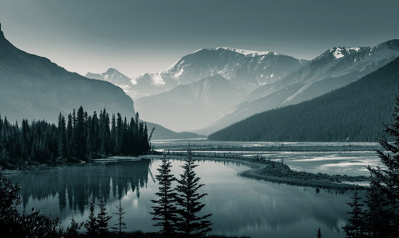 beauty In Nature, trees, snowcapped mountain, scenics, blue, tranquility, travel, autumn, plant, formation, forest, nature, cloud - Sky, Banff, river, pine woodland
