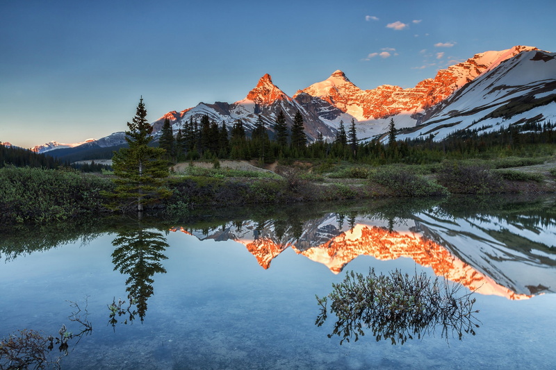 reflection, lake, 1080P, mountain, Canada, Athabasca, Jasper national Park, Albert