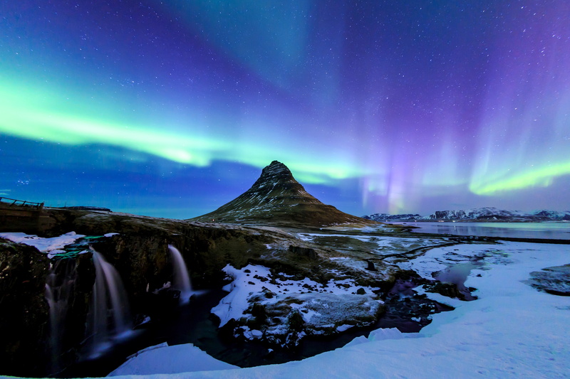 night, mountain peak, water, sky, lagoon, scenics - nature, landscape, mountain, space, nature, 4K, aurora borealis, polar climate, winter, beauty in nature