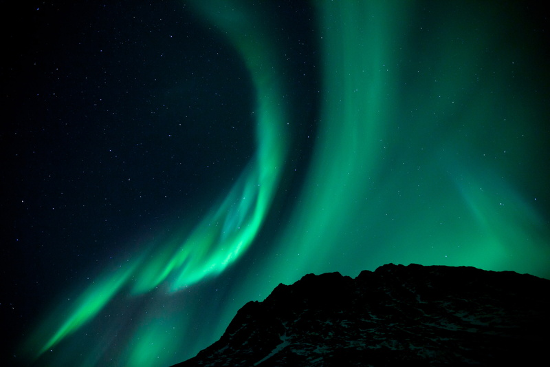 4K, mountain, night, polar lights, stars
